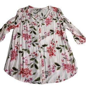 3 for $10.  Croft & Barrow blouse. White, floral,  1/2 sleeves. Size XL. NWOT